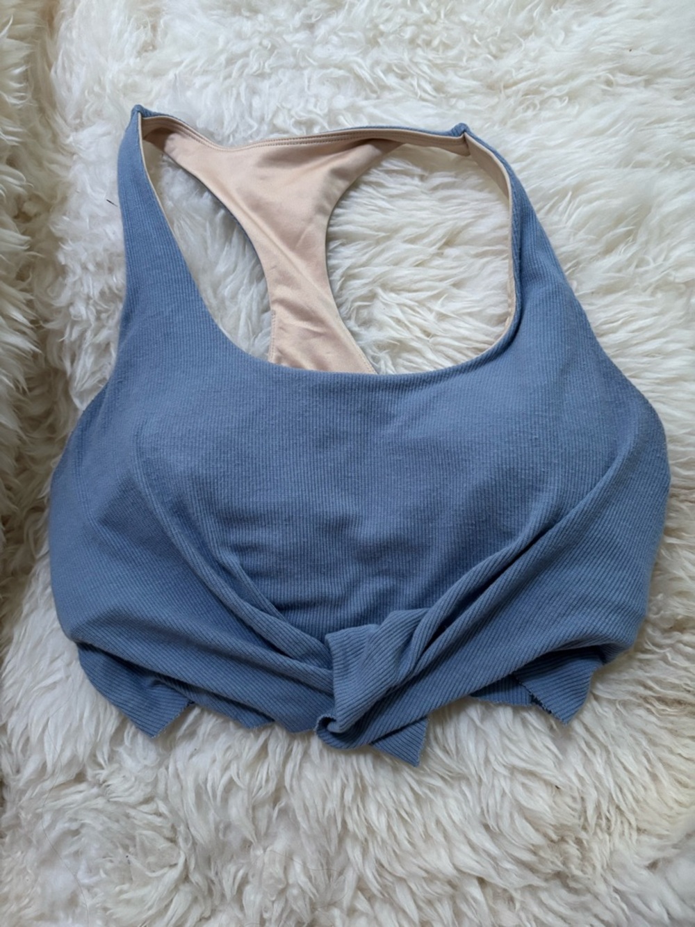 Niyama Sol light Blue Ribbed Knot-Front Tank Top with built in bra